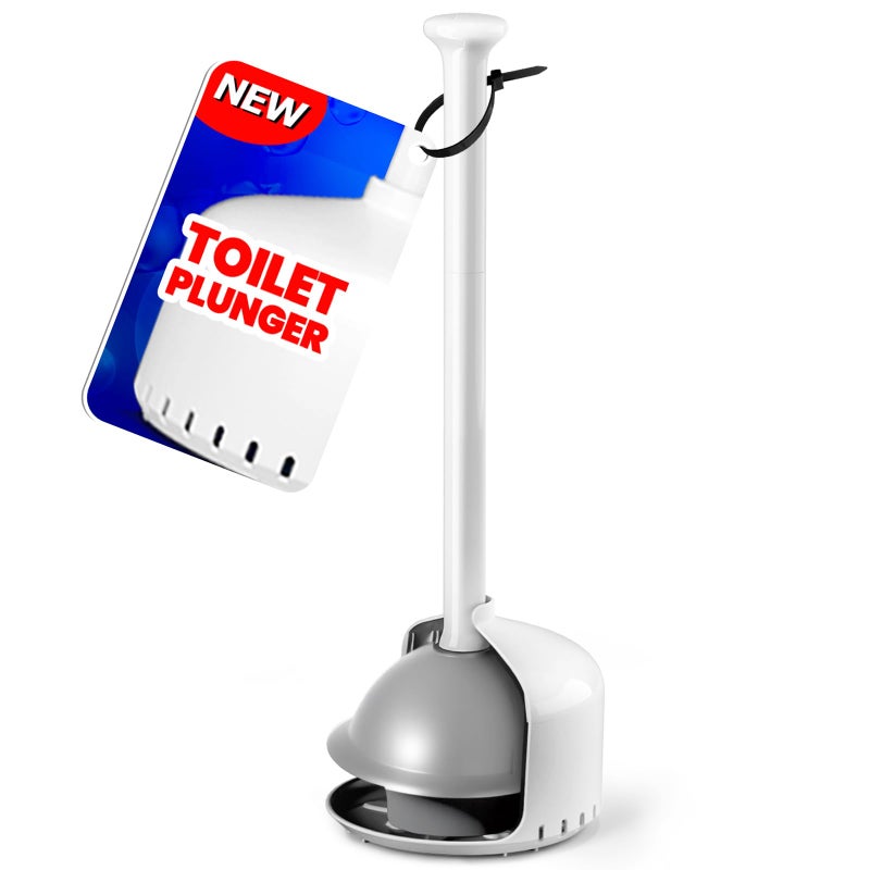 FORASTO Toilet Plunger with Holder,Plungers for Bathroom with Holder,Heavy Duty Plunger with Cover,Bathroom Decor,Bathroom Accessories,Toilet Bowl Cleaners,Pearl White - Image 1